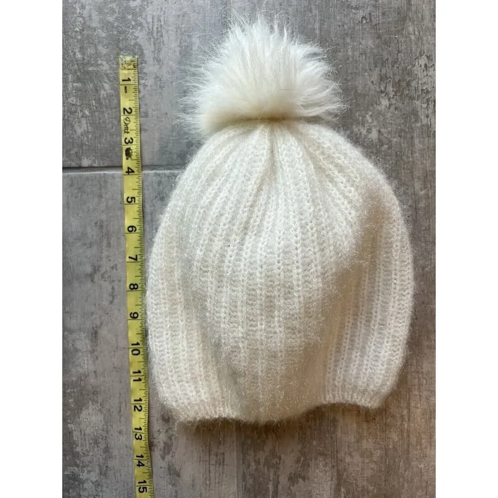 D&Y David & Young Women's Knit Hat Winter White Pom Pom Slouchy Beanie Cute
